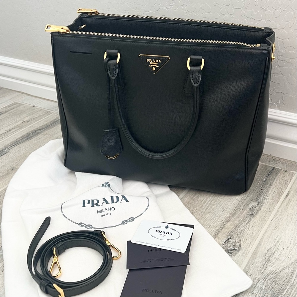 Prada Large Black Saffiano Leather Galleria Bag